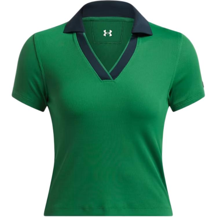 Under Armour FW24 Серия Премьер Цветной блок Мягкая Удобная Быстросохнущая Дышащая Футболка-поло с коротким рукавом Женские топы Лесной-зеленый 1388706-300