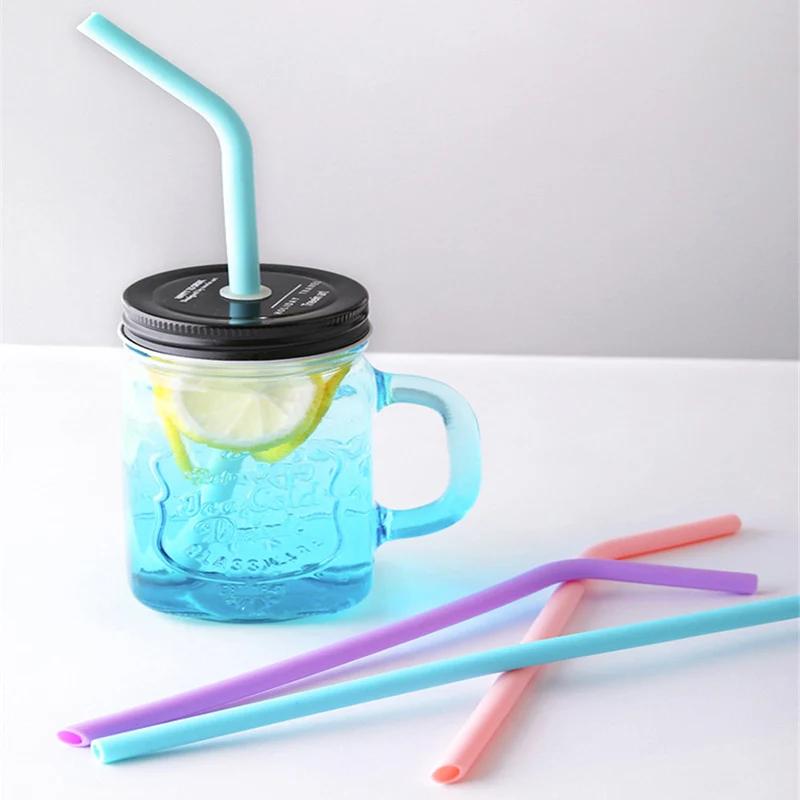 5 шт. многоразовых пищевых силиконовых трубочек с чистящей щеткой, набор для вечеринок, прямые изогнутые трубочки для питья