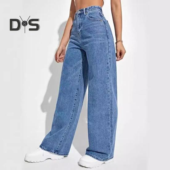 Женские джинсовые брюки с высокой талией, эластичные широкие джинсы с карманами, повседневные прямые джинсовые брюки на лето и осень