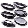 Black Frosted Oval Plastic Dinner Plate Melamine Tableware Picnic Barbecue Plate Snack Plate Sushi Plate Creative Tableware