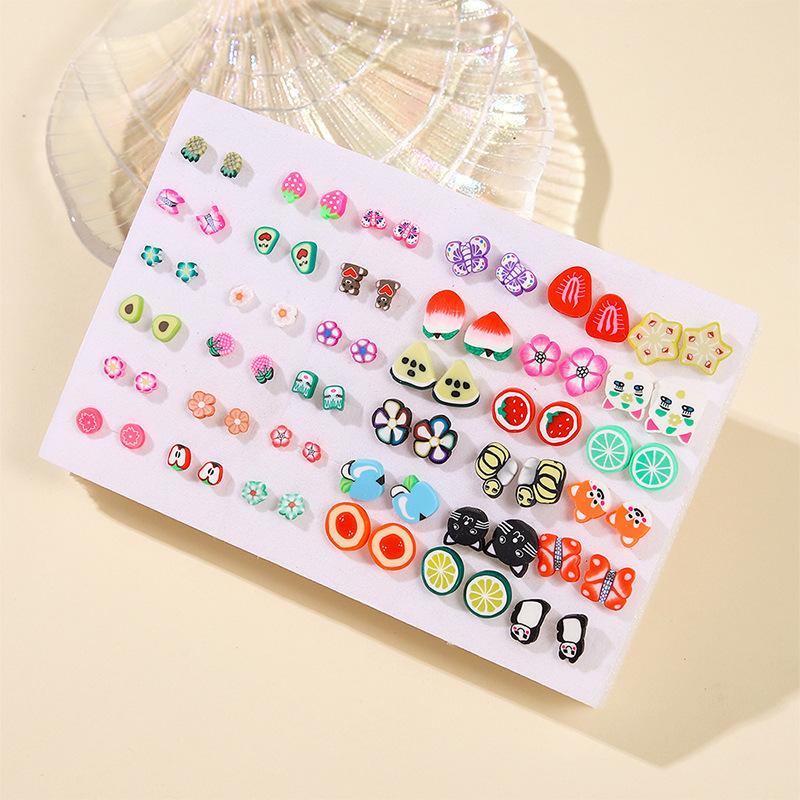 Pattern random summer cartoon stud earrings set children's fruit earrings versatile sweet cute stud earrings