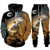 Mens Animal Bass Carp Fishing 3D Print Fashion Fisher Tracksuit Unisex Hoodie Jogging Pants 2Pcs Set Outdoor Clothing Size S-6XL