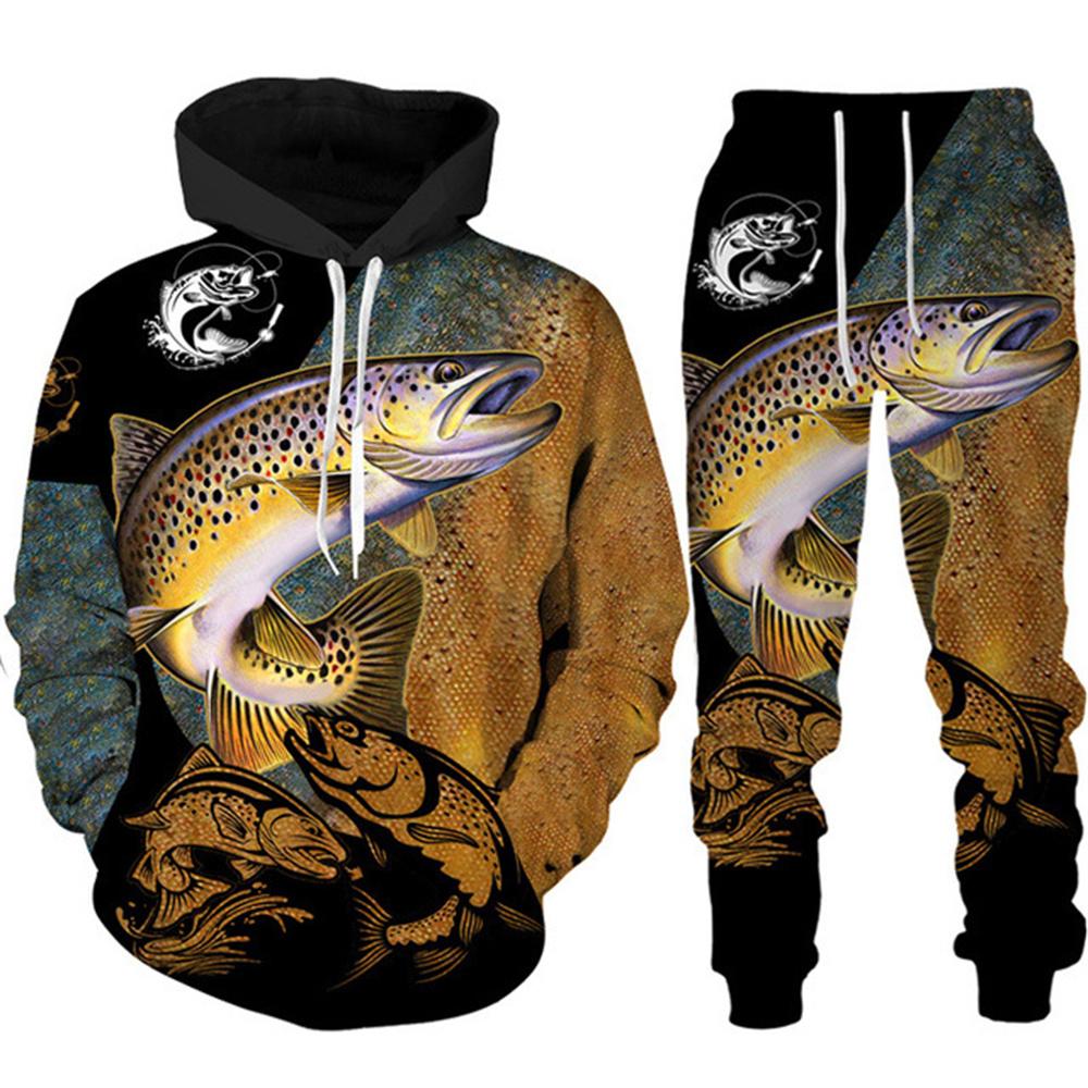 Mens Animal Bass Carp Fishing 3D Print Fashion Fisher Tracksuit Unisex Hoodie Jogging Pants 2Pcs Set Outdoor Clothing Size S-6XL