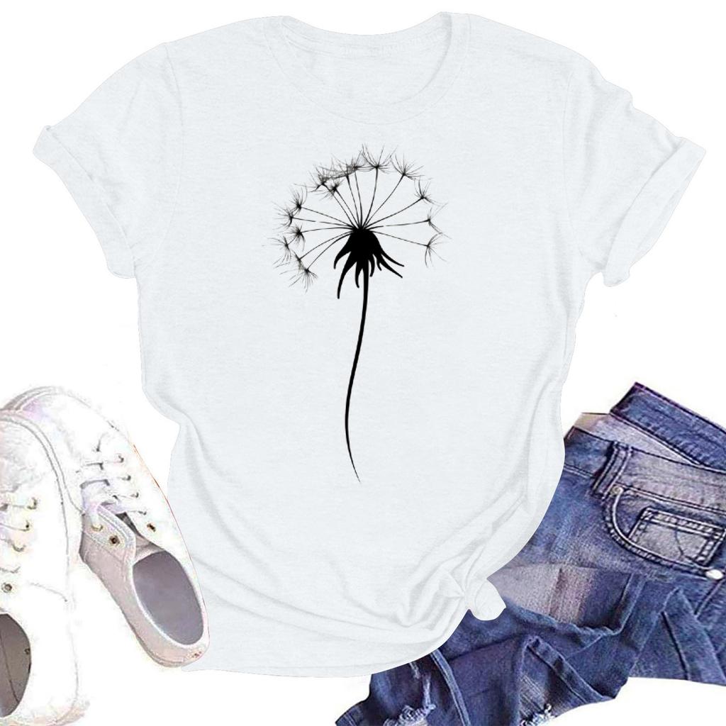 Women's Casual Loose Printed T-shirt Round Neck Pullover Short Sleeved Top