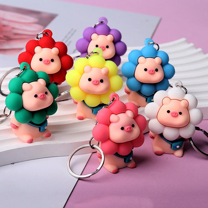 Smiling Face Sunflower Pig Key Chain Couple Car Key Pendant Cartoon Backpack Couple Bag Pendant Car Exquisite Keychain Gift
