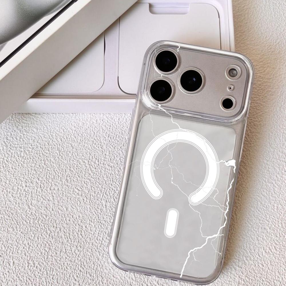 Чехол White Lightning для iPhone 17 16 15 14 13 12 Pro Max Plus с магнитом, кристально прозрачный, для беспроводной зарядки