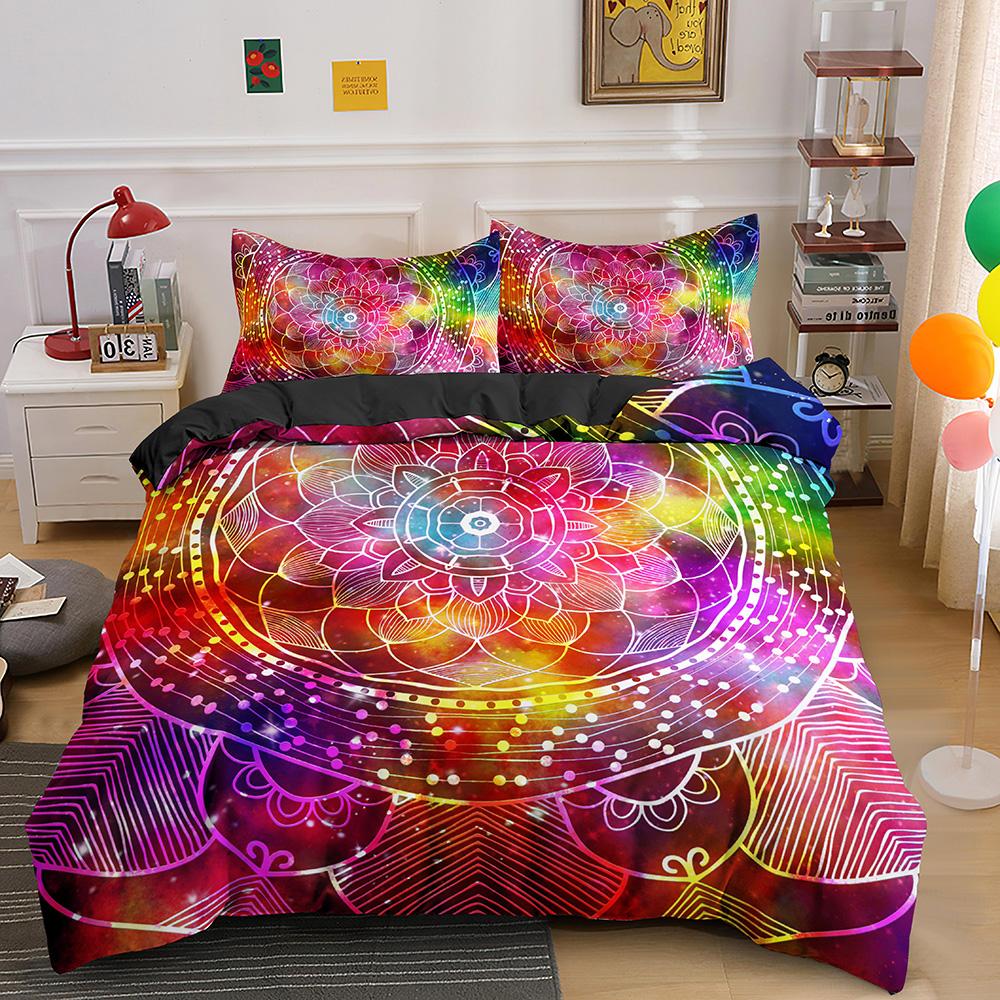 Psychedelic Boho Luxury Bedding Set 2/3PCS With Pillowcase King Mandala Duvet Cover Queen Comforter Cover Polyester Quilt Cover