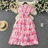 French Chiffon Printed Holiday Style Dress Female Summer Waist Temperament Elegant Large Swing A-line Skirt