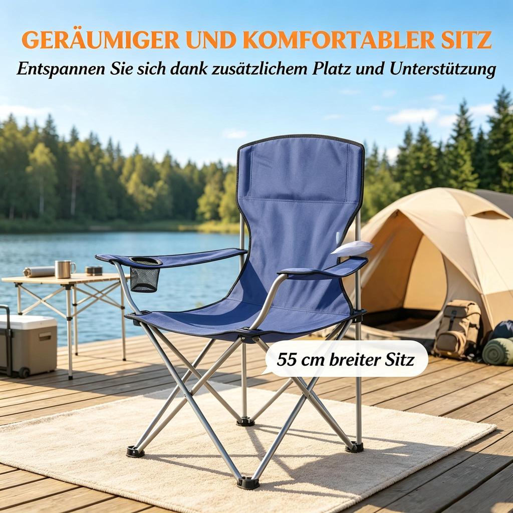 Set of 2 folding camping chairs with cup holder, carrying bag and high back
