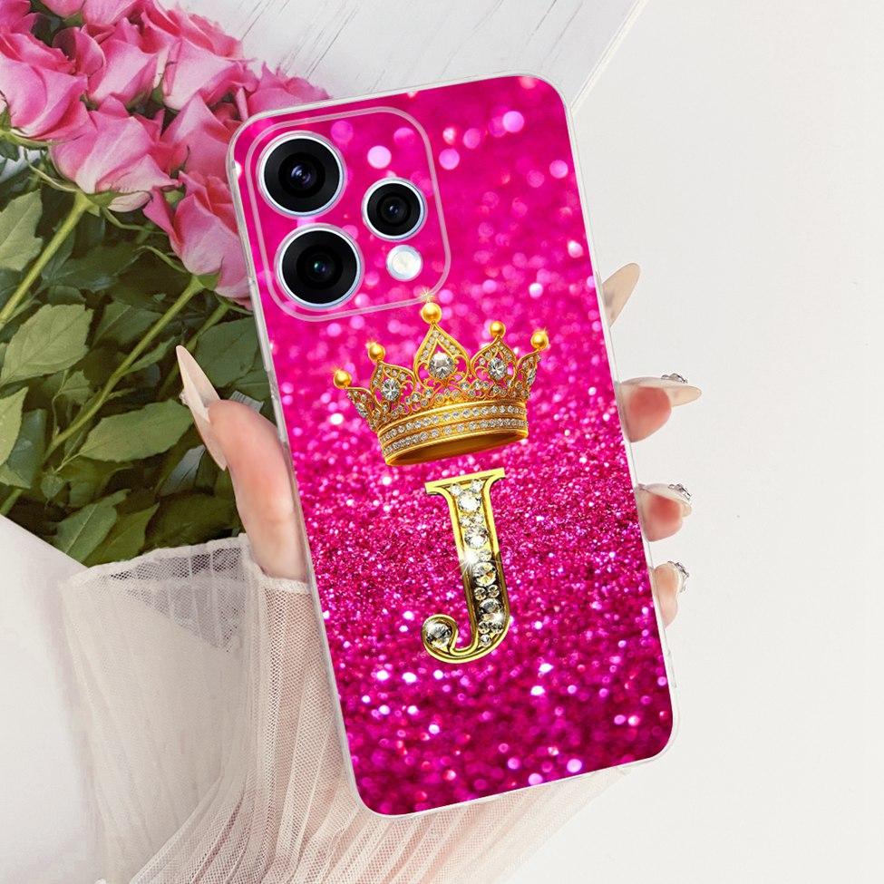 Прозрачный чехол для Oppo Reno15 5G Чехол Роскошный Буквы от A до Z Модный Для Мальчиков Девочек Крутая Корона Мягкий Корпус Для Oppo Reno15 CPH2825