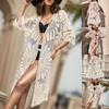 2025 Summer Beach Mesh Poncho for Women Swimsuit Lace Open Kimono Beachwear Lace Blouse Cardigan Holiday Sexy Covers