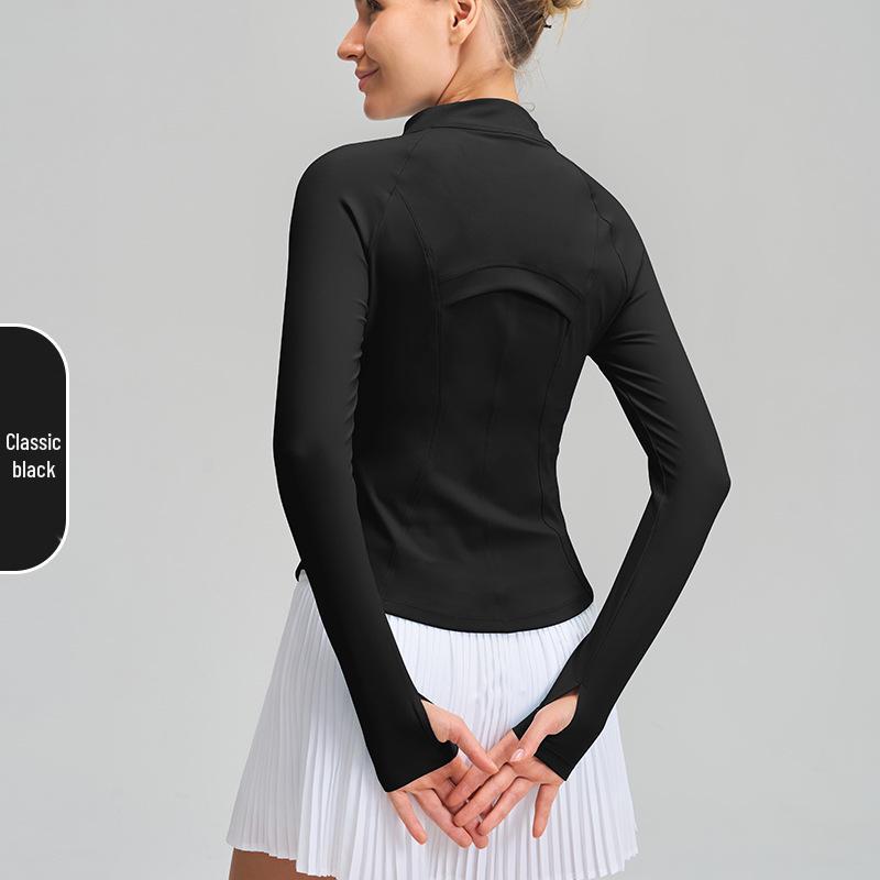 Женский корректирующий спортивный топ с длинным рукавом и воротником-стойкой - Эластичная и элегантная куртка для йоги, бега и фитнеса