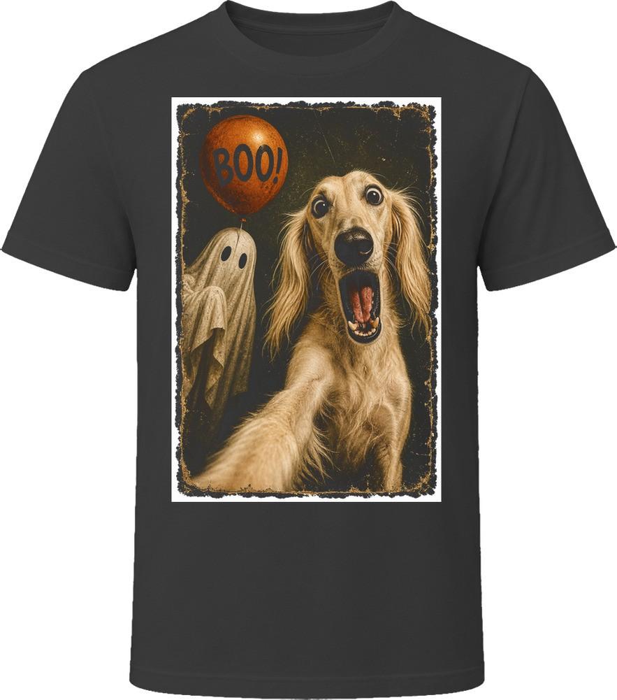 Scared Saluki Halloween Ghost Retro Spooky Season Tee T Shirt