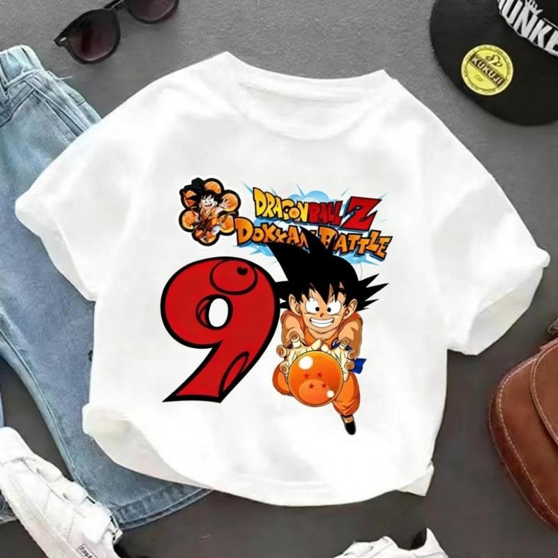 2026 Горячая Мультяшная Аниме Dragon Ball Goku Печатная Футболка Детский День Рождения Счастливые Номера 1-10 Лет Мультяшная Одежда Подарок для Детей