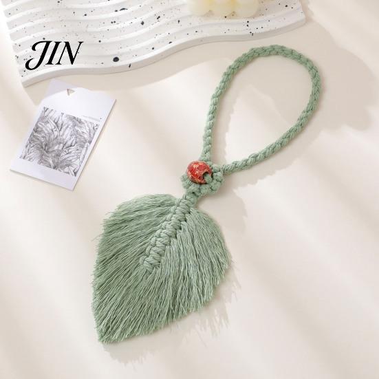 Magnetic Free Curtain Tie Braided Leaf Tieback, Boho Cotton Rope Holder, Fringe Tieback Edge Knotted Draperies Holder for Bedroom Nursery Farmhouse