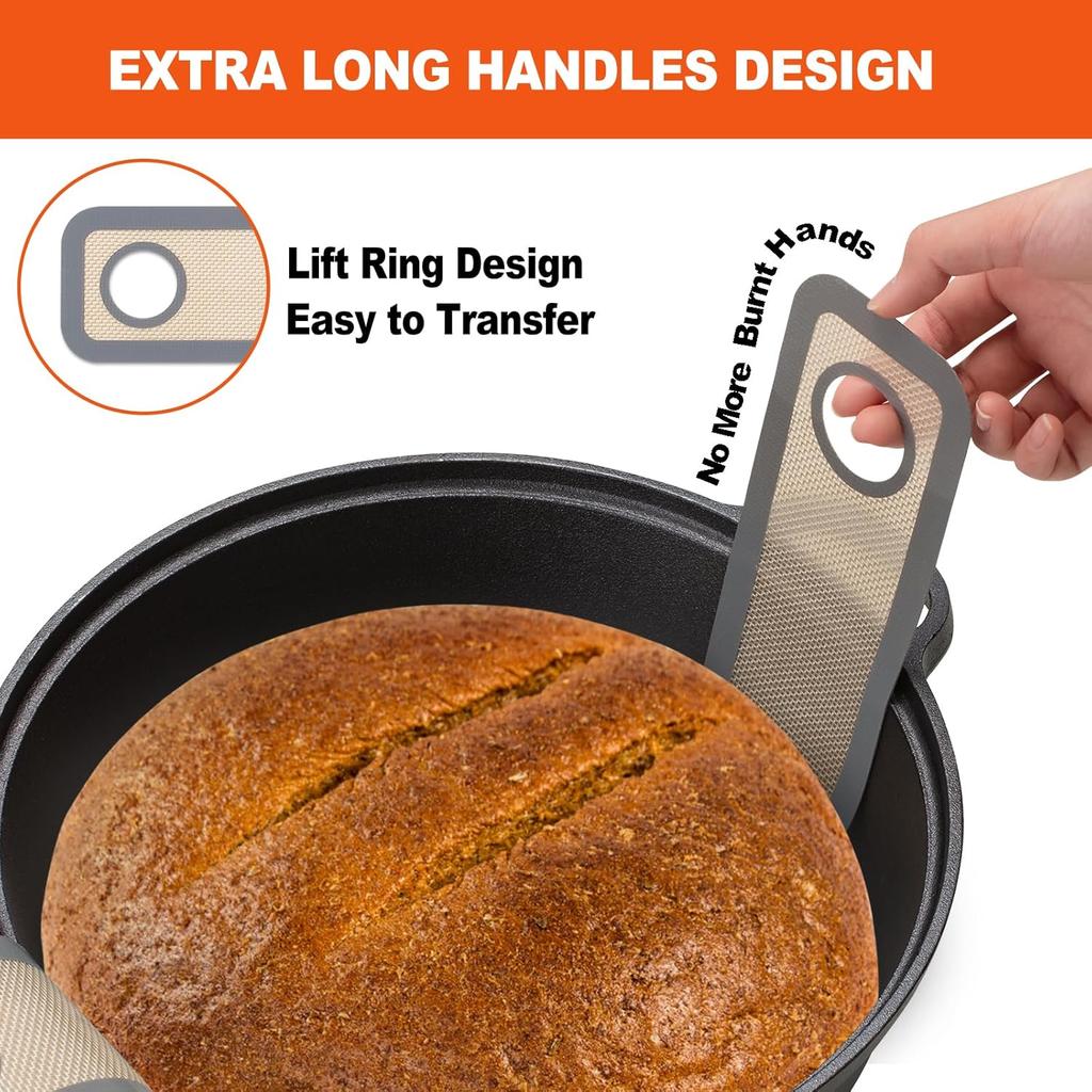 Silicone Bread Sling Oval. Non-Stick & Easy Clean Reble Oval Silicone Baking Mat for dutch oven. With Long Handles Sourdough Bread Baking mat tools