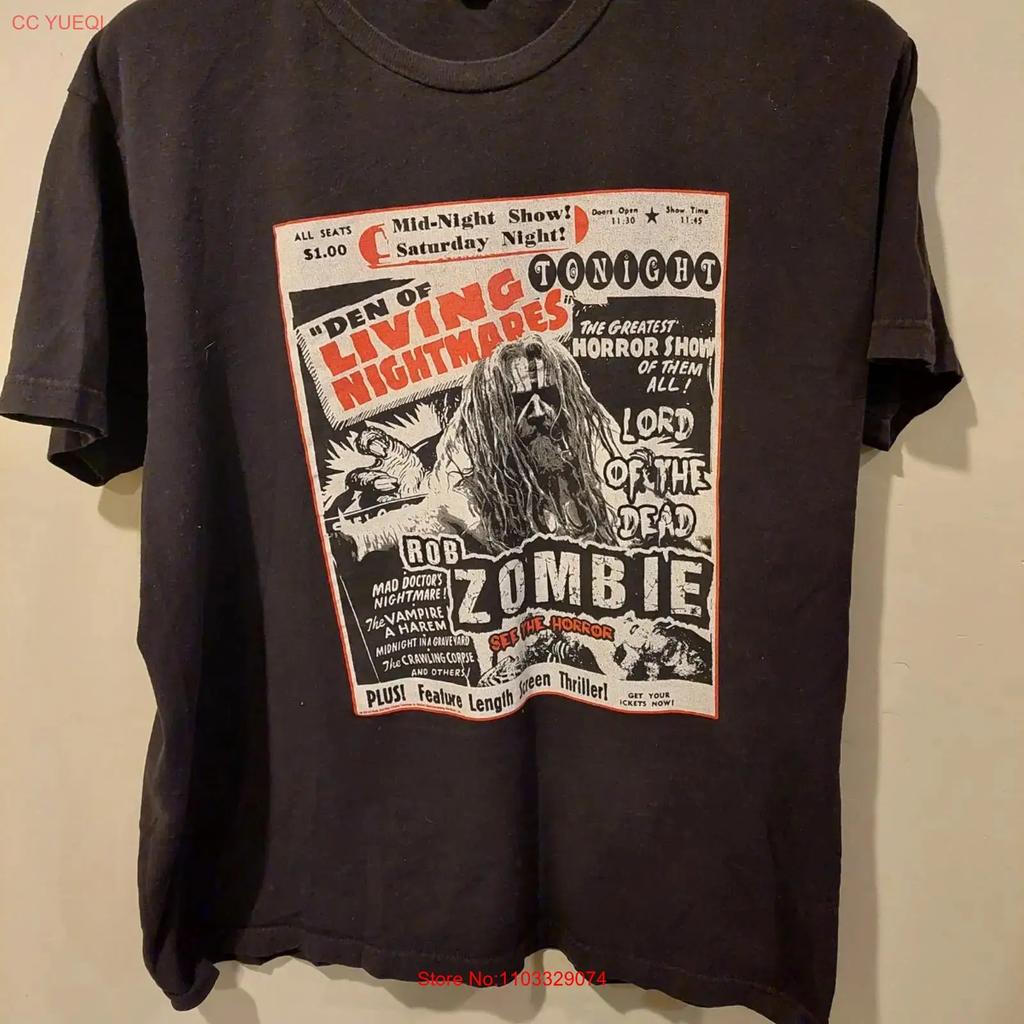 Rob Zombie Den of Living Nightmares Horror Shock Rock Large Tultex T Shirt Black L vintage Washed Breathable fashion Slightly