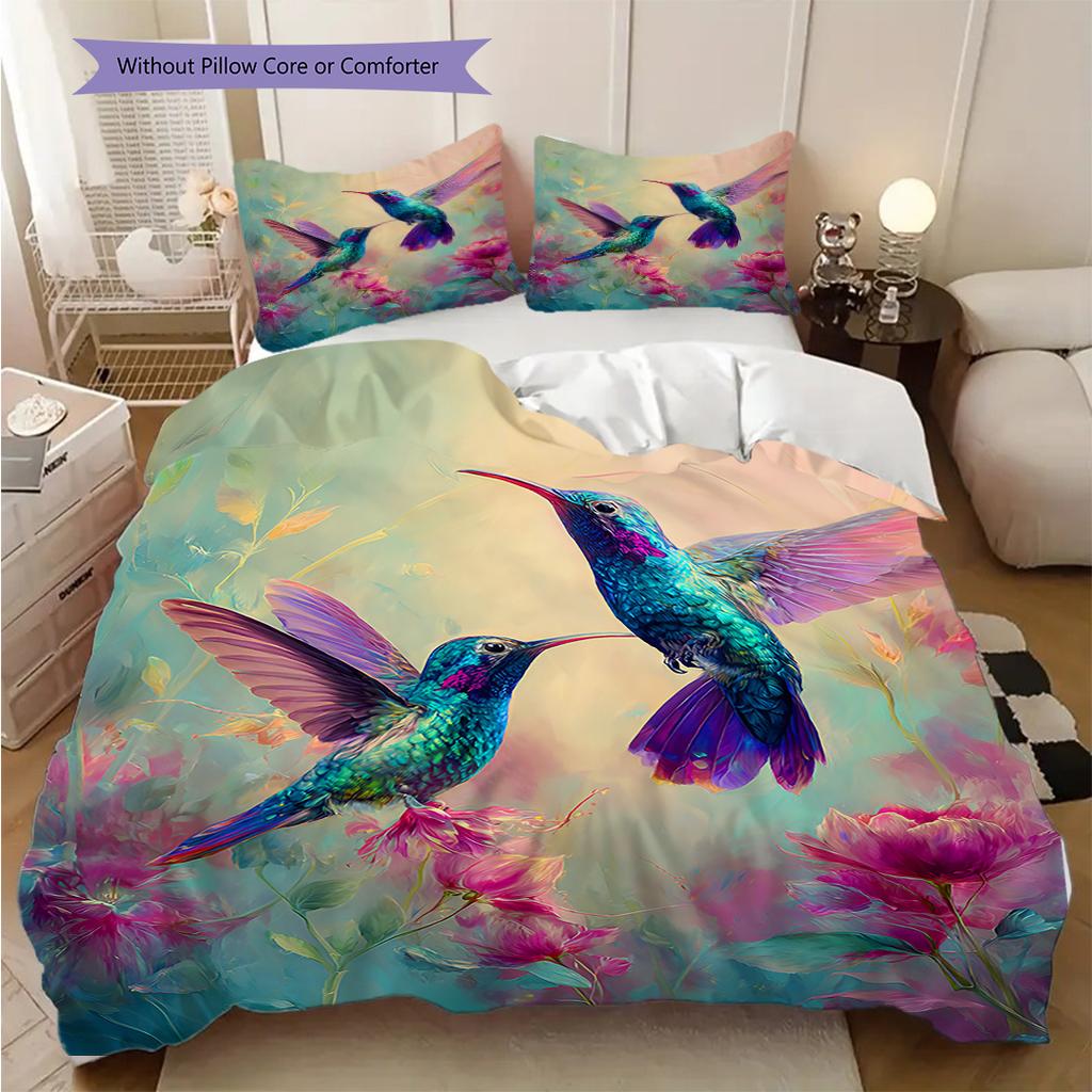 Hummingbird Pattern Bedding Quilt Set Quilt Cover Pillowcase Home Decoration Birthday Gift (1 * duvet cover + 2 * pillowcase, without core)