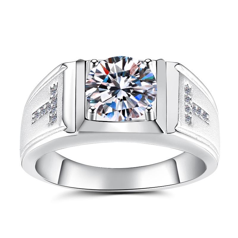 Men's GRA Moissanite Diamond Ring, PT950 Plated, S925 Sterling Silver, Simple Fashion Design.