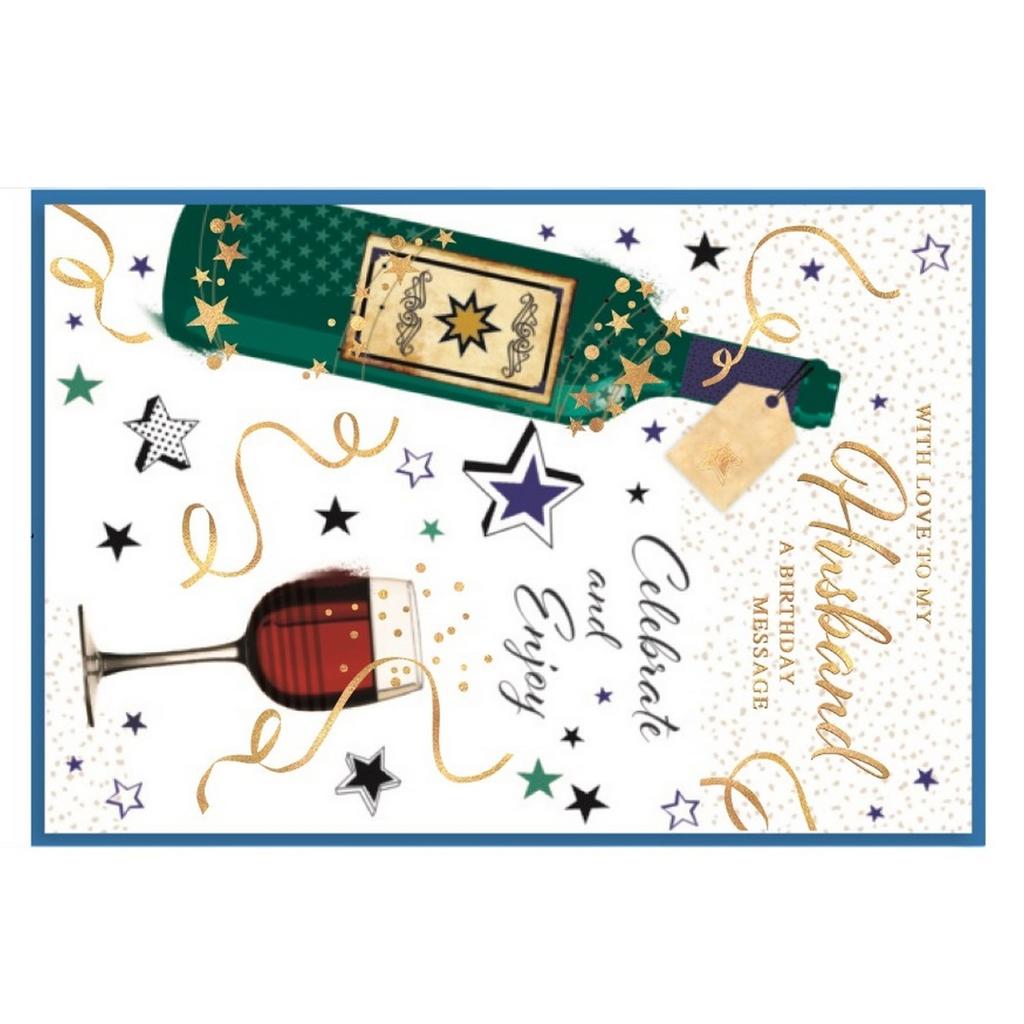 Simon Elvin With Love To My Husband Wine Bottle Greetings Card (Pack of 6)