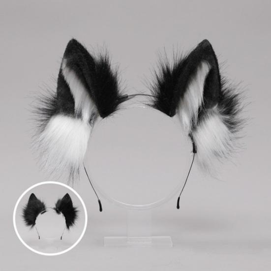 Headband Furry Wolf Ear Cosplay Prop Head Decoration Elastic Anti-slip Contrast Color Unisex Halloween Party Masquerade Headband