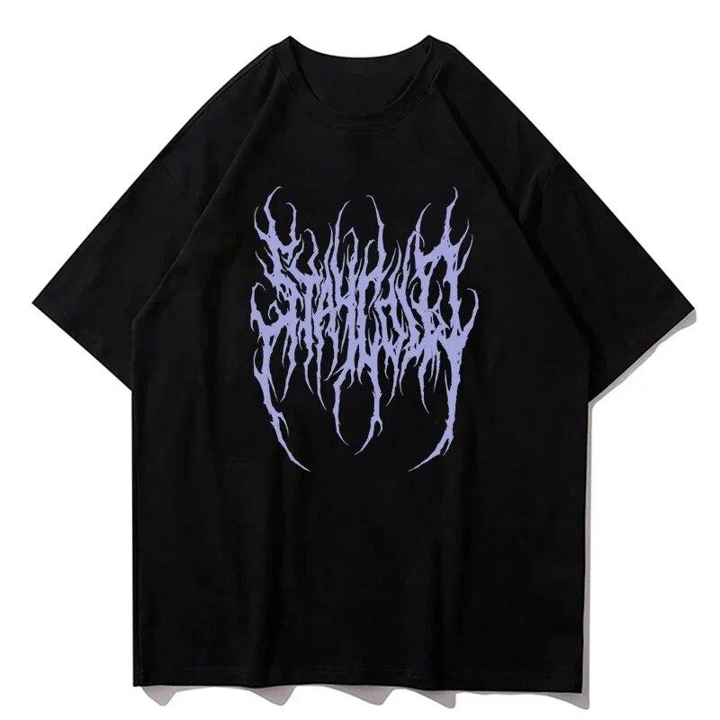Loose Graphic T-shirt Unisex Hip Hop Graphic Goth Print Summer Short Sleeve Cotton Shirt Y2k Fashion Street Wear Harajuku