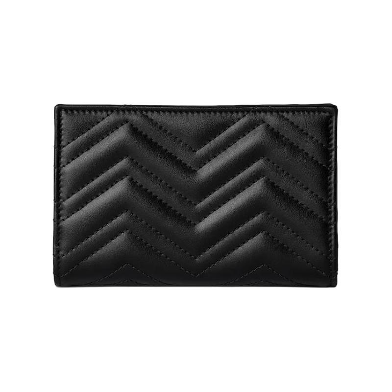 Gucci GG Marmont letter logo solid color leather wallet women's black