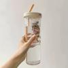 1pc-Glass Cup with Lid and Straw, Ice Coffee Cup with Straw and Lid, Suitable for Brewing Tea, Random Color