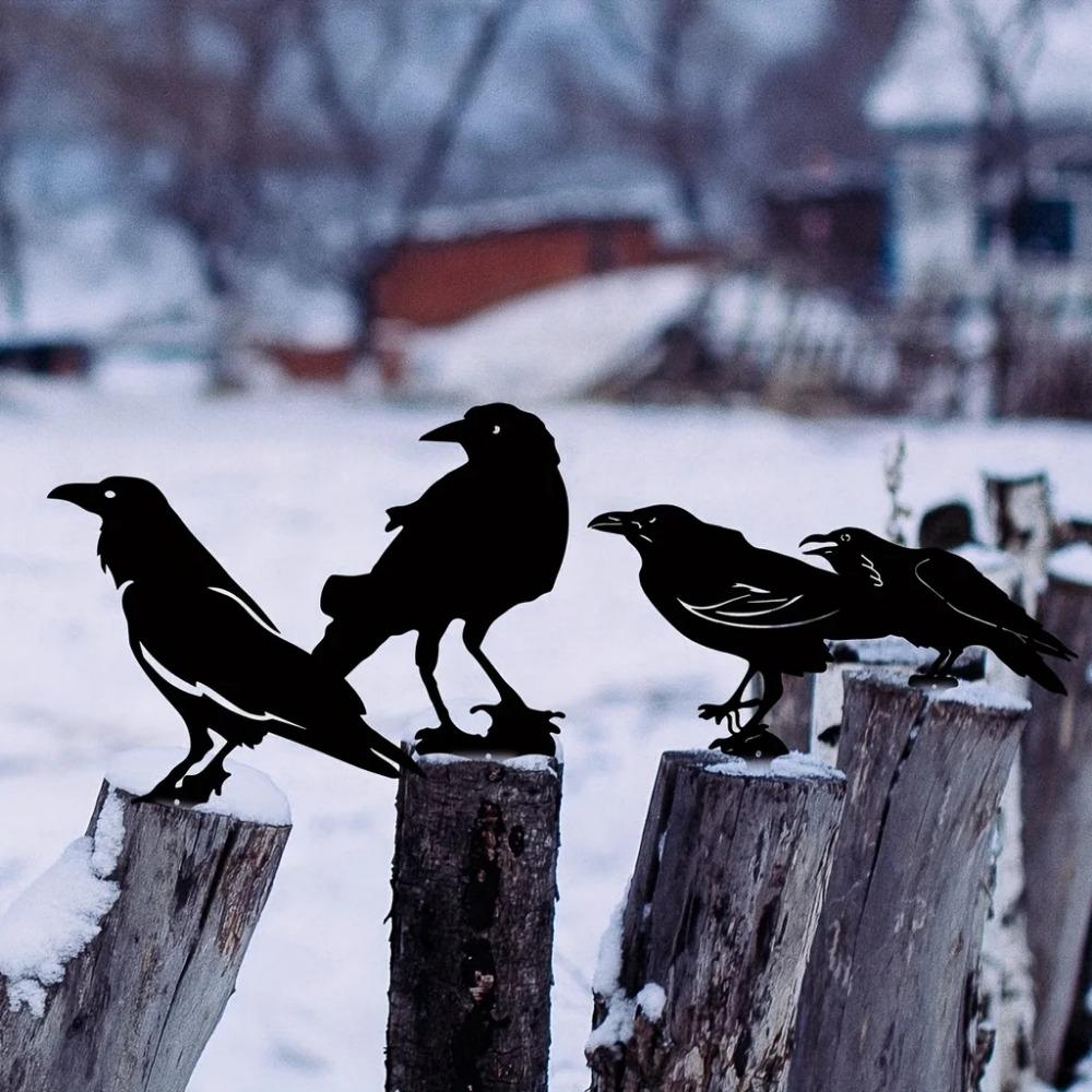 1 шт. Черный силуэт ворона – милые металлические садовые статуи птиц, декоративные дворовые колышки для газона, сада и уличного декора