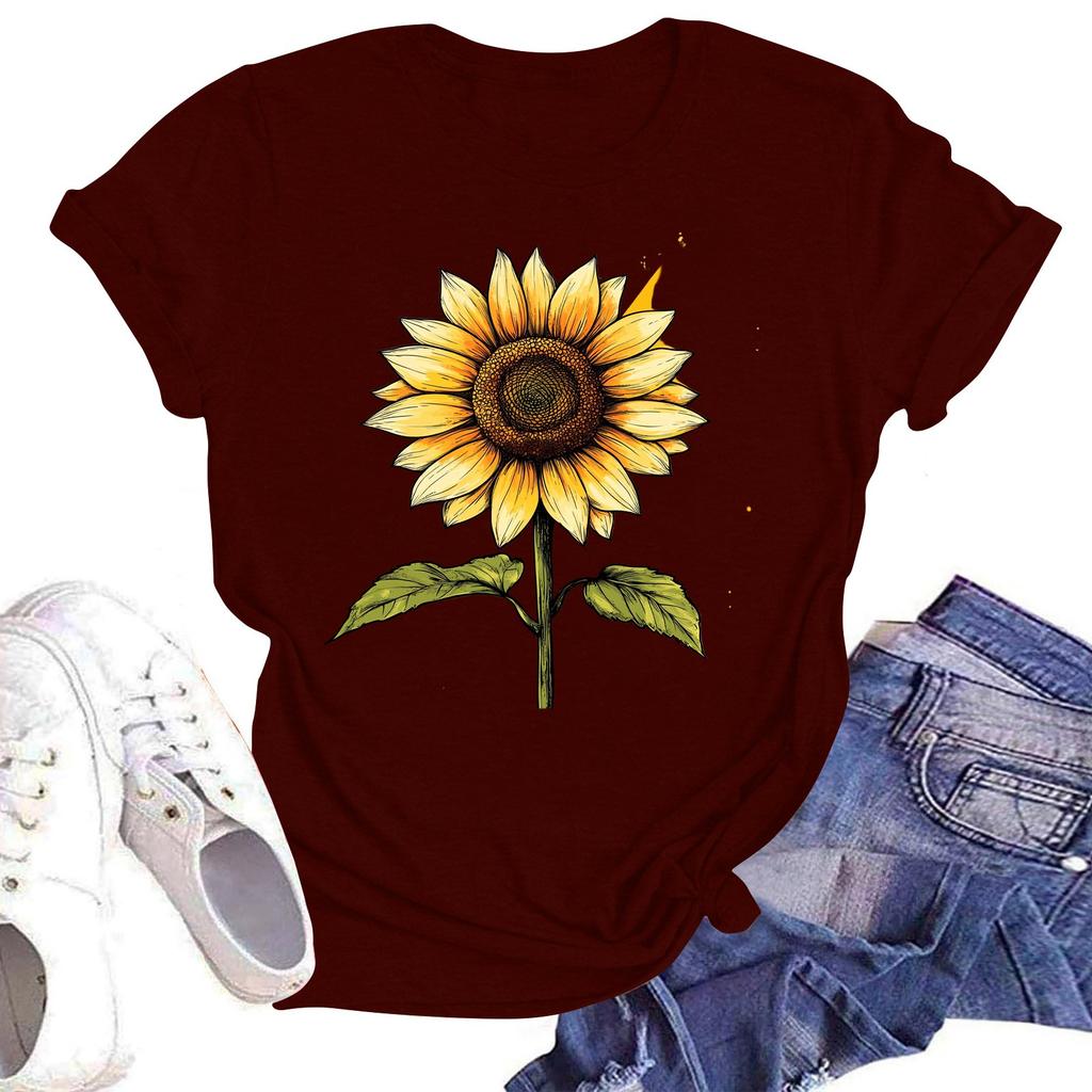 Женская повседневная свободная футболка с принтом, круглый вырез, пуловер, короткий рукав, топ