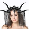 Dark Series Skull Antelope Horn Hairband With Skull Flower Design For Halloween Costume Party Dressingup Accessories