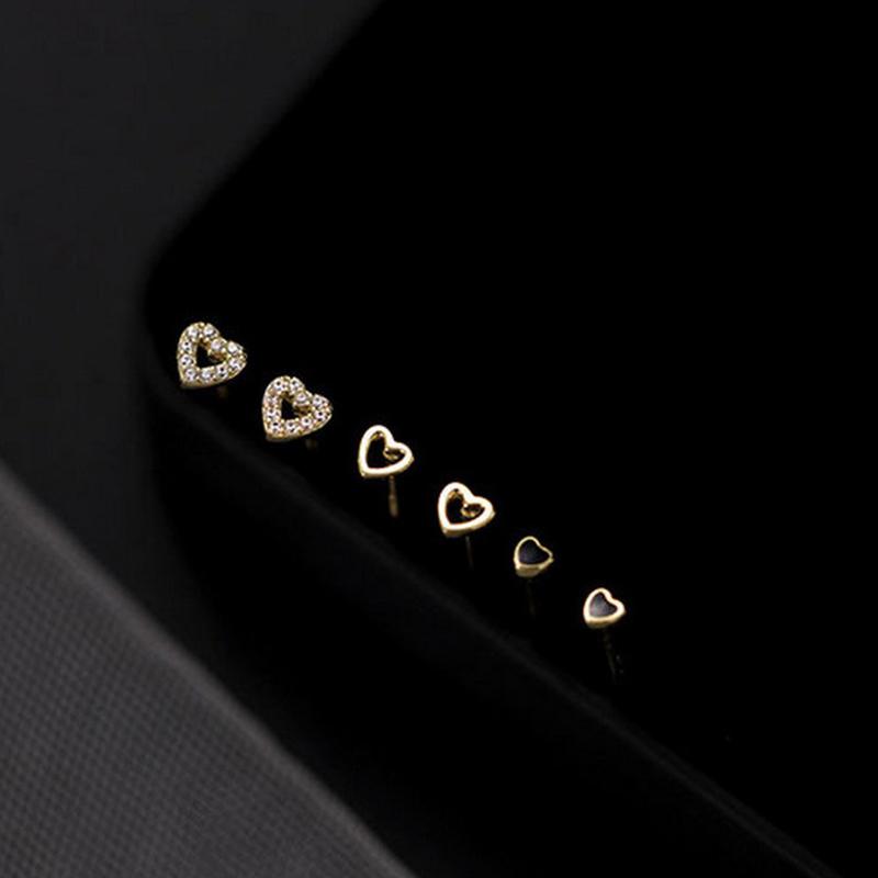 3Pcs/Set Diamond Love Heart Stud Earrings Women'S Earrings Mini Delicate Earrings Jewelry