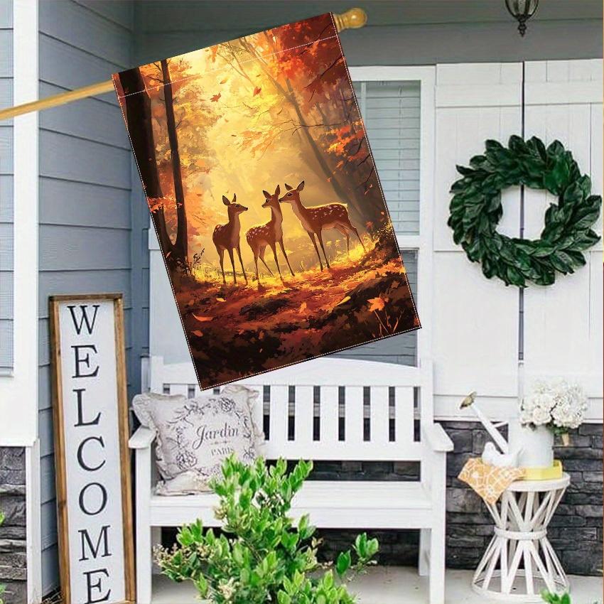 1pc, Autumn Sika Deer,double-sided garden flag yard decoration, outdoor decoration, lawn decoration, flag only