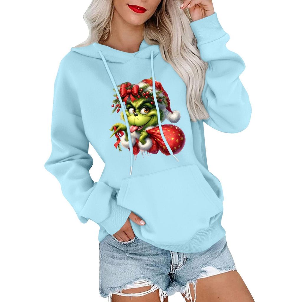 Women's Casual Comfortable Neck Hooded Long Sleeve Christmas Print Warm Sweatshirt