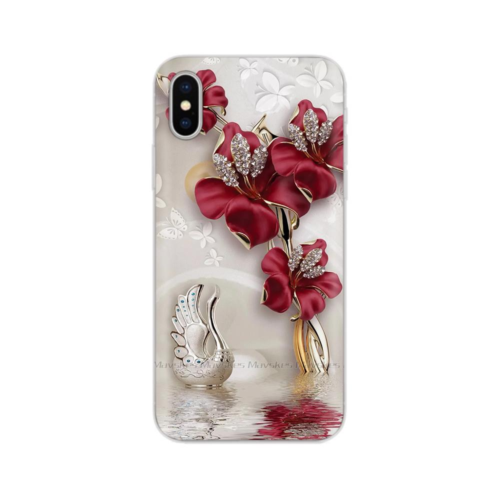 Чехол для iPhone X Чехол для iPhone Xs Модный Мягкий Силиконовый Корпус Для iPhoneX Прозрачные Задние Крышки Корпус Цветы Coque