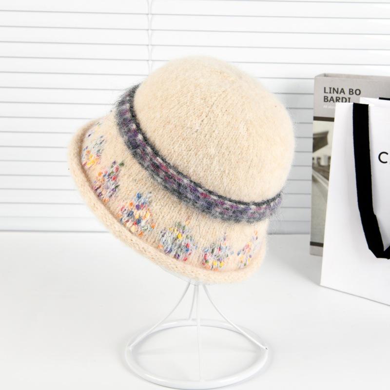 Вязаная женская шляпа-ведро из жаккардовой шерсти с узором Fair Isle 'Лепестки' - Повседневная облегающая модель для осени и зимы