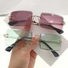 Trendy Rectangle Sunglasses for Men Women Fashion Vintage Small Rimless Square Glasses Shade Gradient Lens UV400 Eyewear