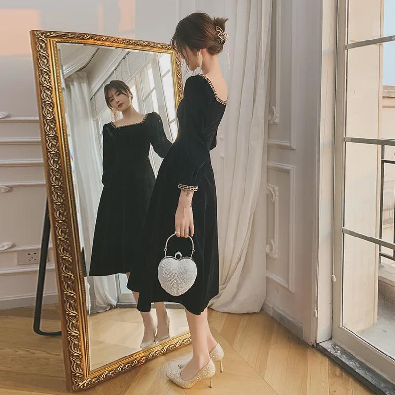 Черное роскошное французское вечернее платье 2022 года для женщин: Элегантный для встреч и повседневной носки