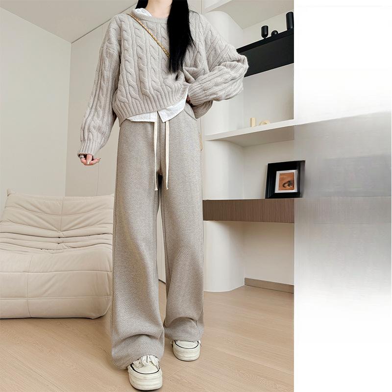 Women's Autumn and Winter New Drape Woolen Casual Pants, Thin and Lazy Narrow Straight Pants