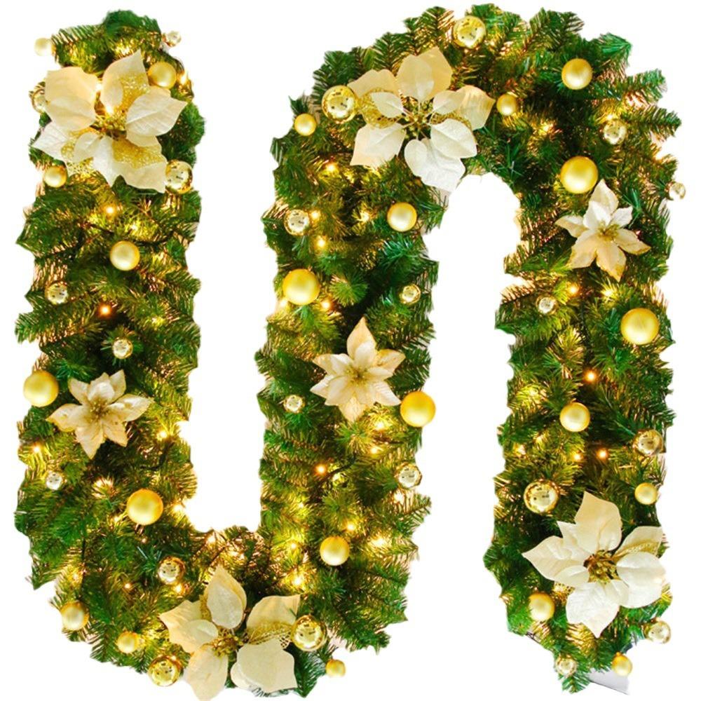 2.7m Luxury Christmas LED Cane Wreath Decoration With Lanterns Green Artificial Christmas Tree Banner Party New Year's Door Wrea