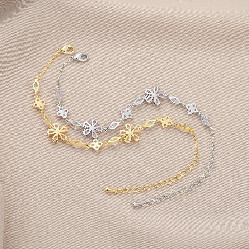 Elegant Womens Geometric Floral Zircon Bracelet Gold Plated Copper Adjustable Fashion Jewelry Daily Wear