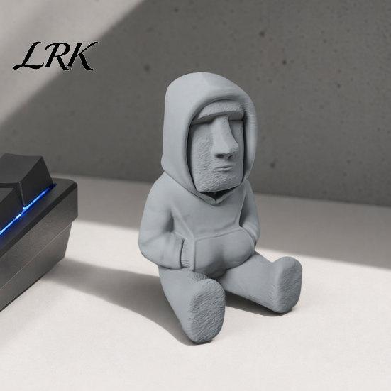 3D-печатное украшение в виде статуи Моаи, Миниатюрная компактная каменная фигурка с острова Пасхи, Настольный декор, Современная фигурка в толстовке, Сидящая скульптура-декор для