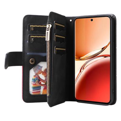 Кожаный чехол для Oppo Reno12 F 5G со шнурком, молнией, 9 слотами для карт, чехол-подставка для телефона