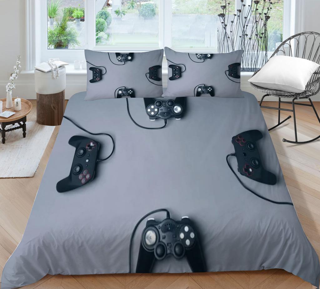 3D Game Handle Pattern Luxury Home Bedding Set Full Size Quilt Cover and Pillowcase for Boys and Men Game Lovers Room Bedroom Bedding