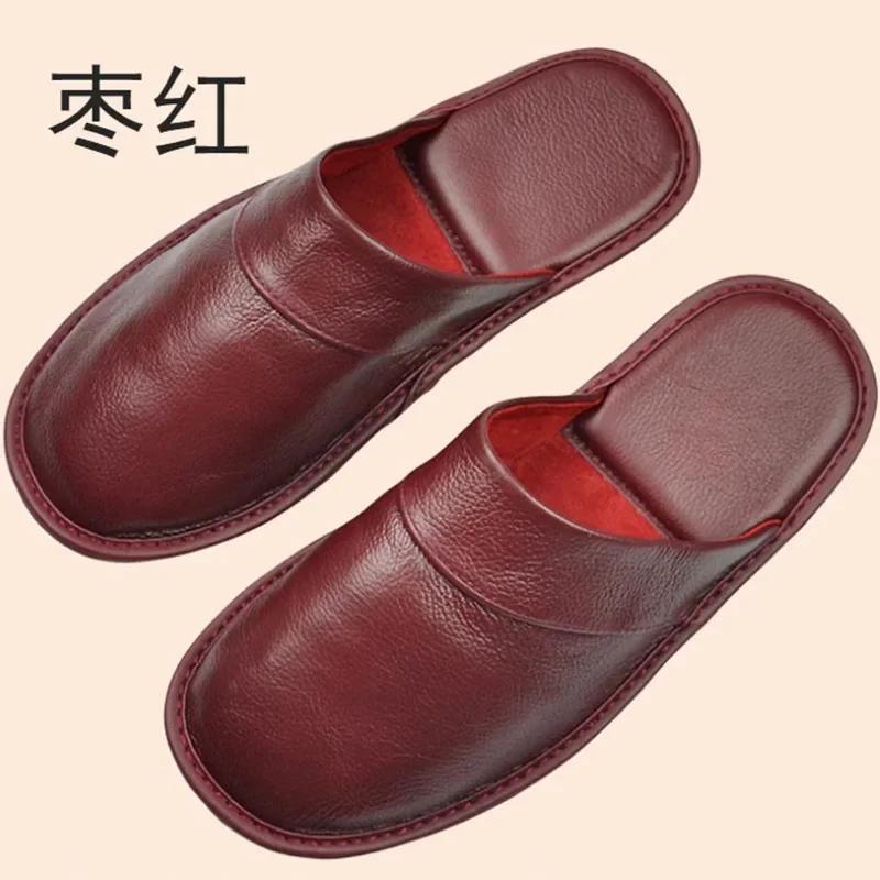 Тапочки из натуральной коровьей кожи для дома, домашние тапочки, весна-осень-лето, для мужчин и женщин, для пожилых людей, нескользящие, повседневные, одинарные, тапочки