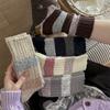 Женские осенне-зимние утолщенные теплые полосатые шерстяные длинные носки-гольфы контрастных цветов