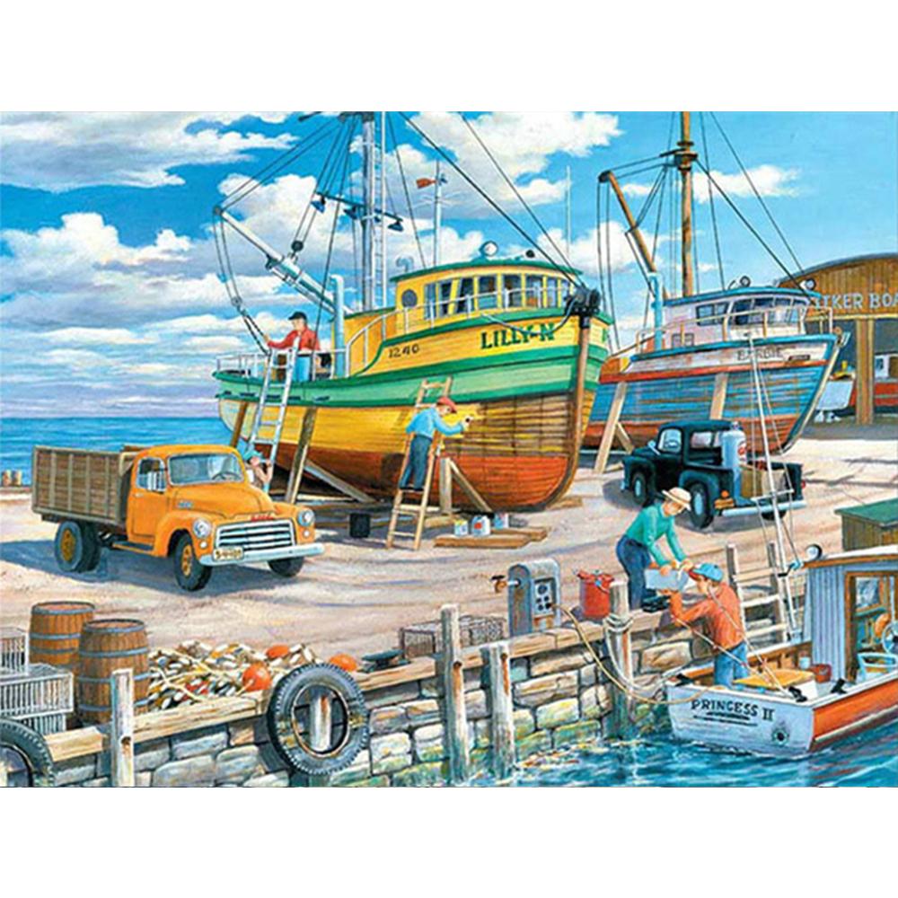 Полный дрель 5d наборы алмазной живописи новые поступления прибрежный город вышивка крестом Алмазная мозаика украшение корабля для дома