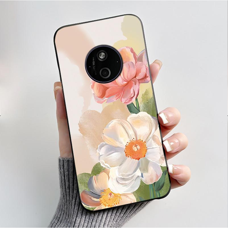 Пеналы с принтом для Nokia 110 4G 2024/HMD 110 4G/Nokia 125 4G 2024 Мягкий силиконовый черный чехол Милый цветочный мультяшный корпус