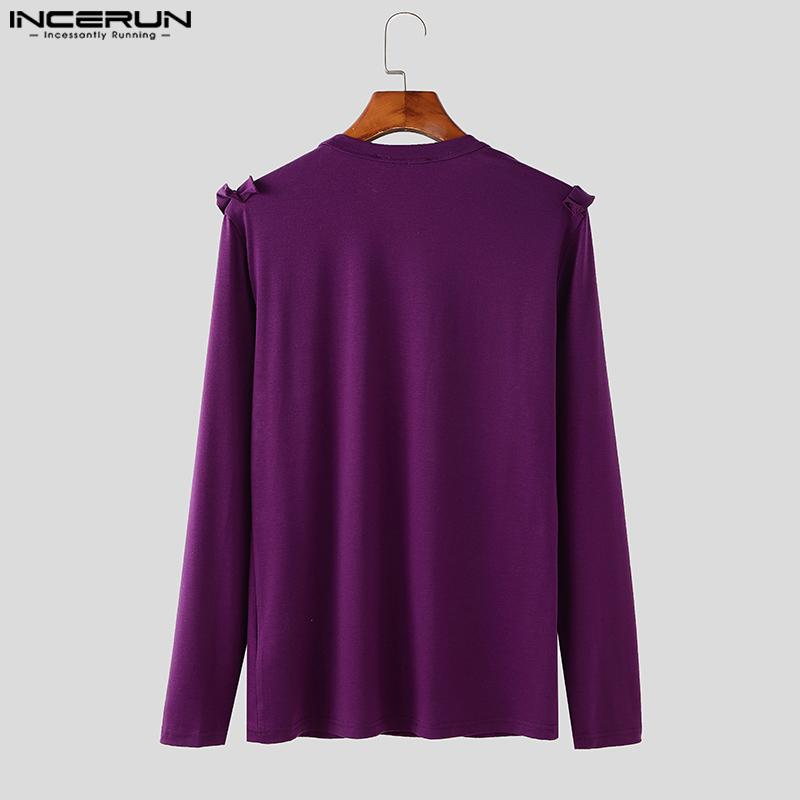 INCERUN Men Long Sleeve Ruffled Hollow Casual Tops T-shirts