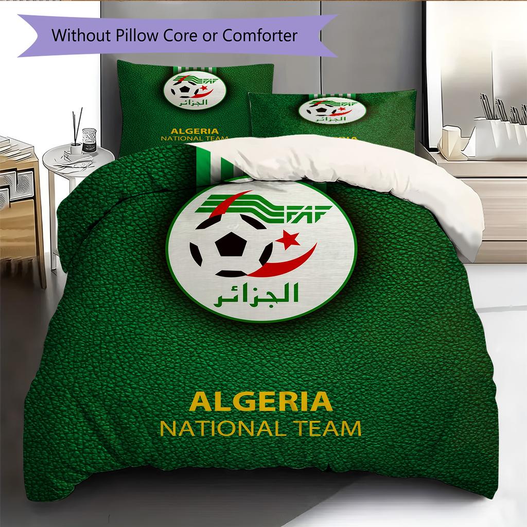 Algeria National Football Team Pattern Bedding Quilt Set Home Decoration Gift (1 * duvet cover + 2 * pillowcase without core)